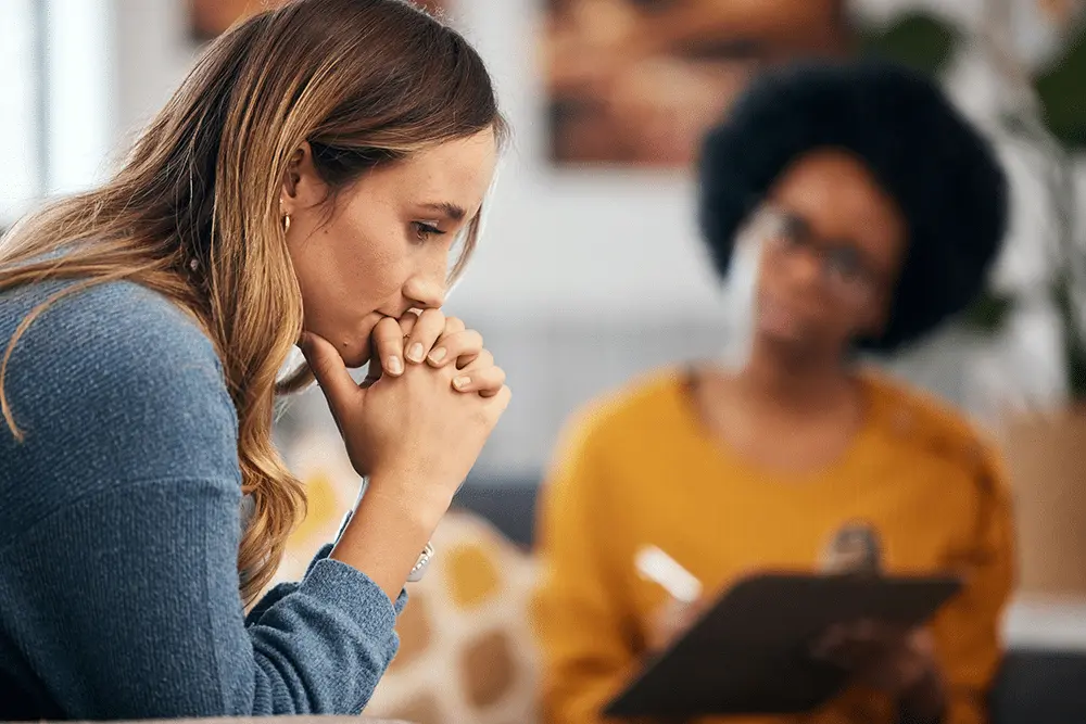 Woman participating in an addiction recovery aftercare program in New Jersey
