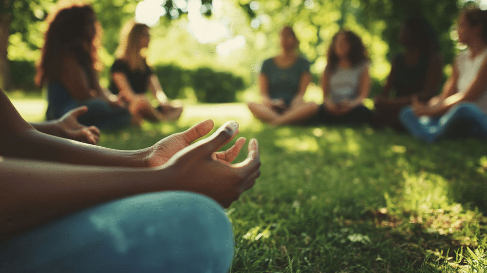 Group of individuals meditating as part of a holistic addiction treatment program in New Jersey
