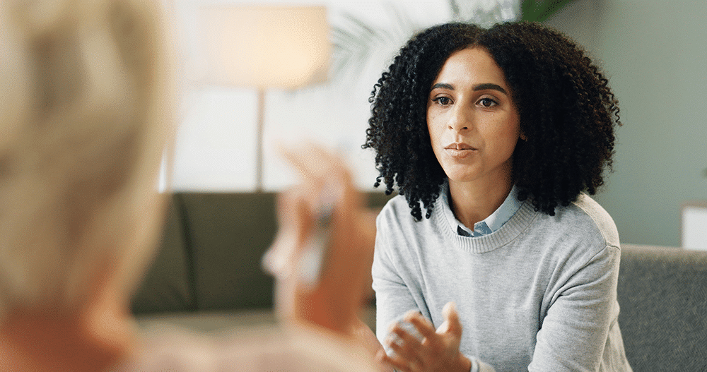 A woman in an individual therapy session for addiction in New Jersey, receiving personalized support